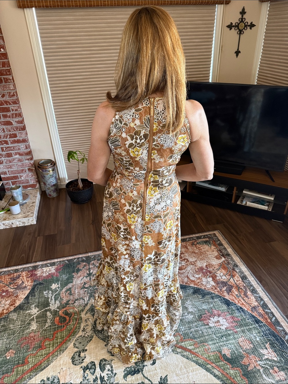 Floral Halter Maxi Dress in Brown and Cream - Picture 4 of 9